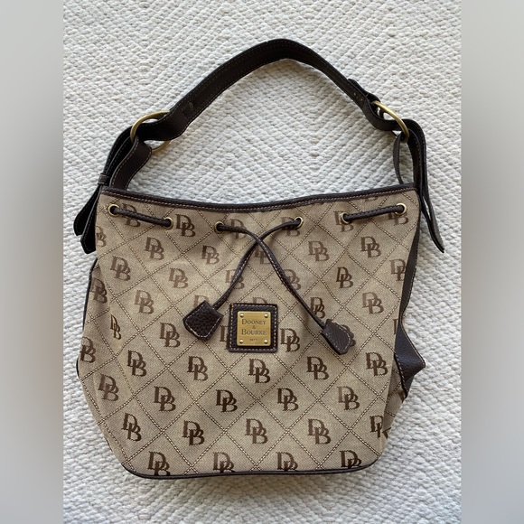 Vintage Dooney & Bourke Original Classic Brown and Tan Bucket Drawstring Purse - Picture 3 of 13
